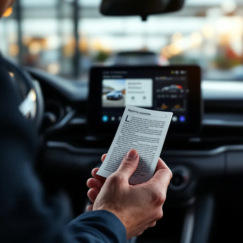 rapport historique auto gratuit affiché sur écran devant voiture d'occasion
