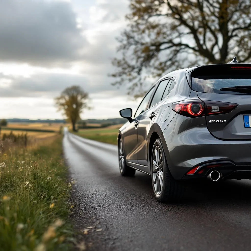 Mazda3 (BK) Diesel 1.6 110 gris métallisé garée sur une route