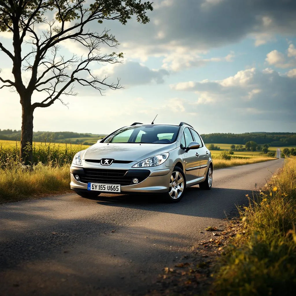 Peugeot 307 Diesel 1.6 HDi 110ch grise sur route de campagne