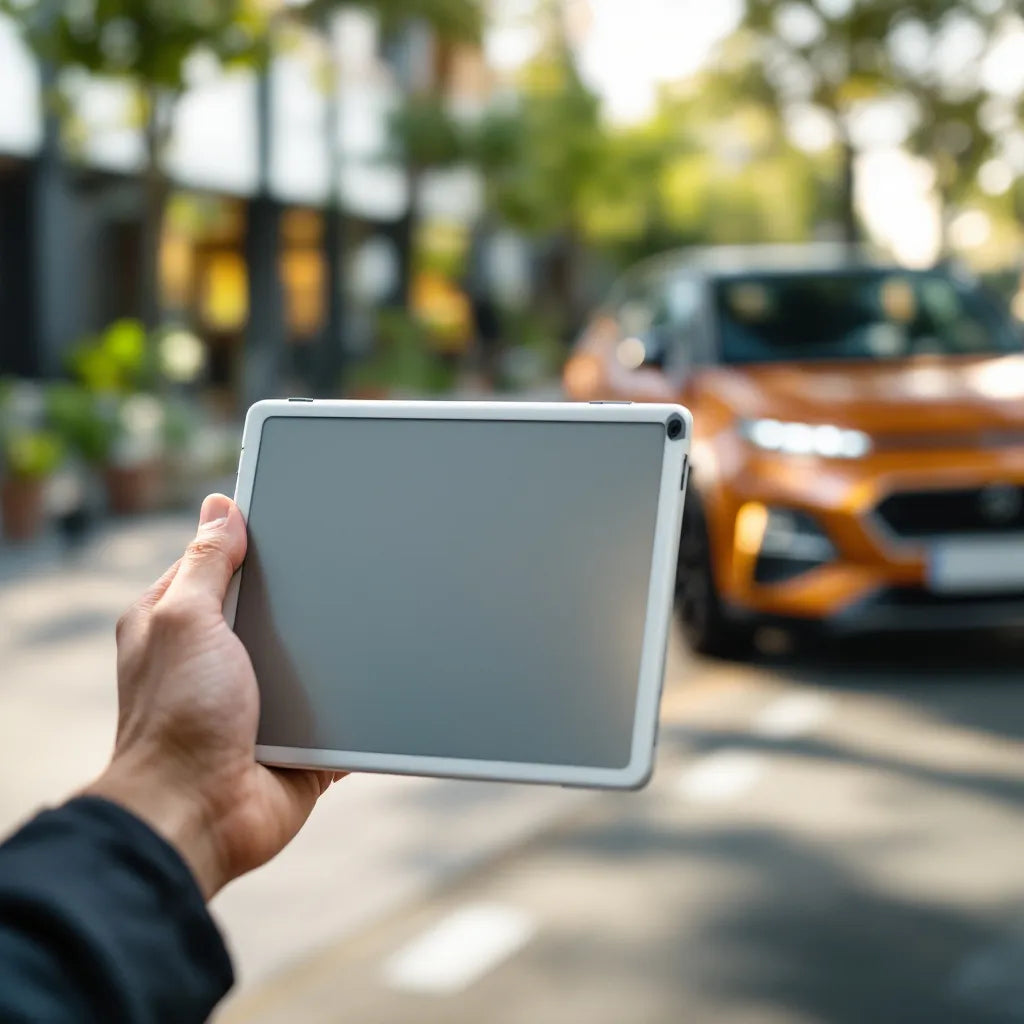 Vérification d'un historique voiture belge gratuit via un rapport digital sur tablette