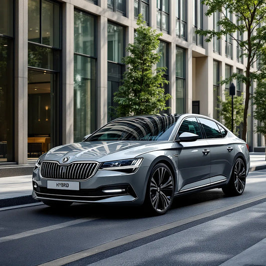 Skoda Superb III iV Hybride 1.4 TSI garée en ville