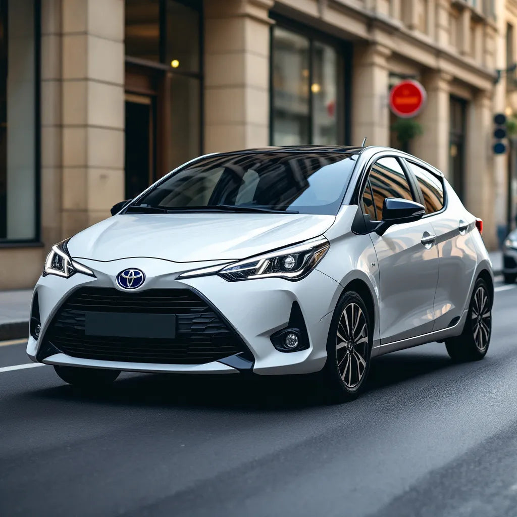 Toyota Yaris III hybride sur une rue urbaine