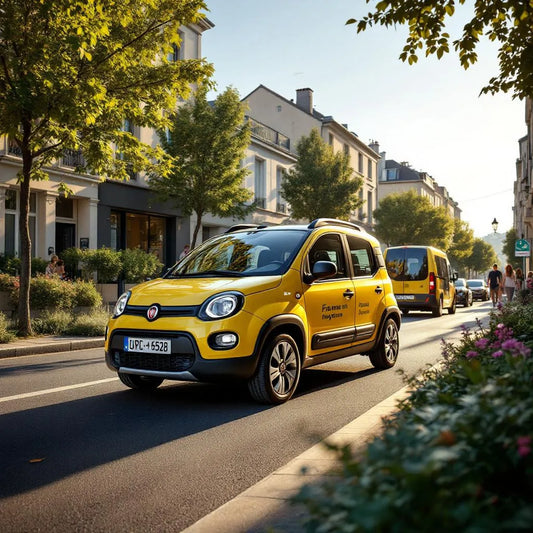 Fiat Grande Panda hybride garée dans une rue urbaine