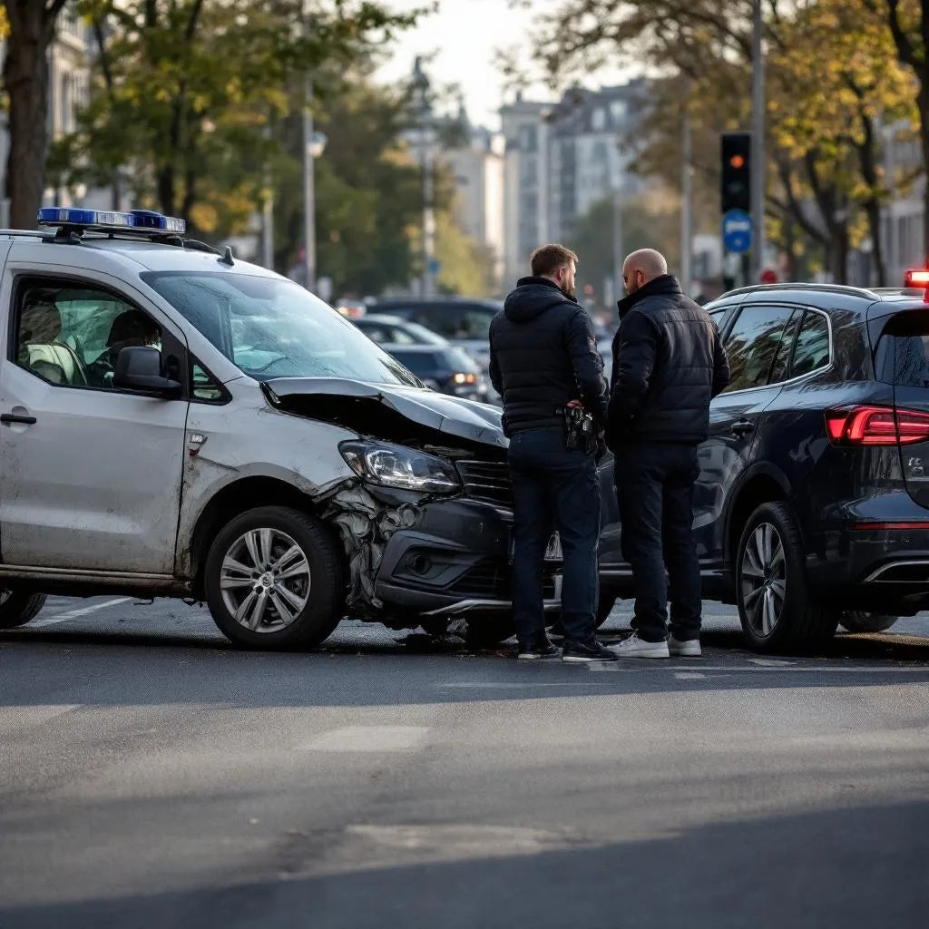 Accident voiture Belgique avec véhicules endommagés et intervention policière