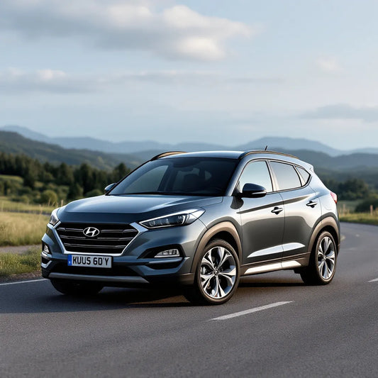 Hyundai Tucson TL diesel 1.7 CRDi garé sur route panoramique
