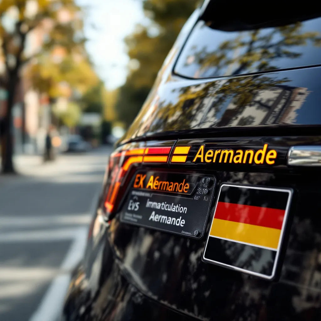 Voiture avec une plaque immatriculation allemande visible en milieu urbain