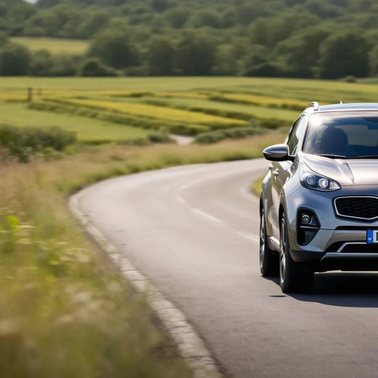 Kia Sportage V gris sur route de campagne