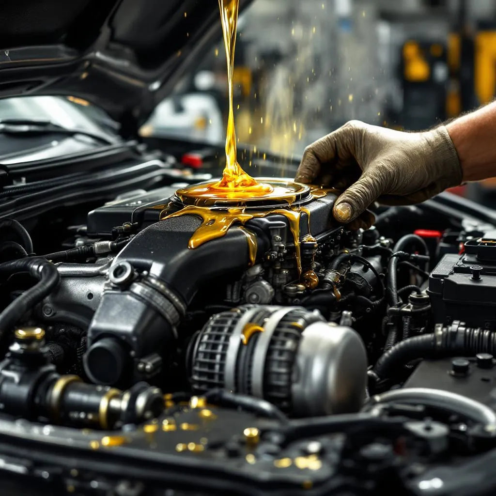 Moteur de voiture avec niveau d'huile au-dessus du maximum et outils pour intervention sécurisée