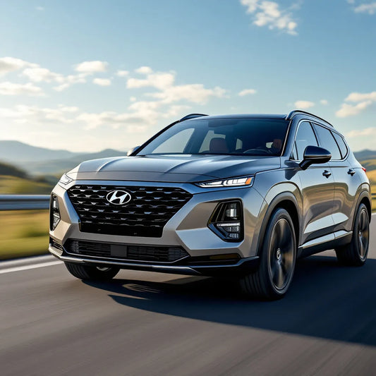 Hyundai Santa Fe TM Diesel 2.2 CRDi roulant sur une route panoramique
